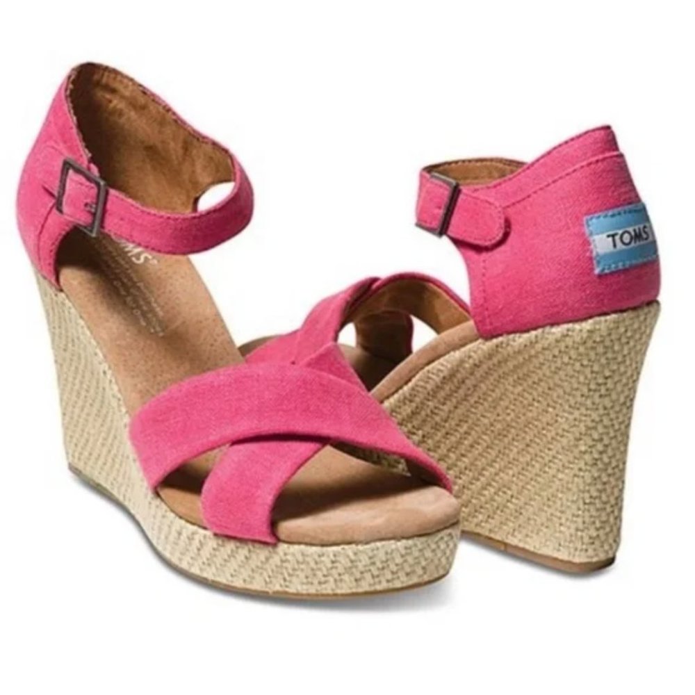 TOMS Sienna Wedge Espadrilles Hot Pink Size 7 - Worn twice